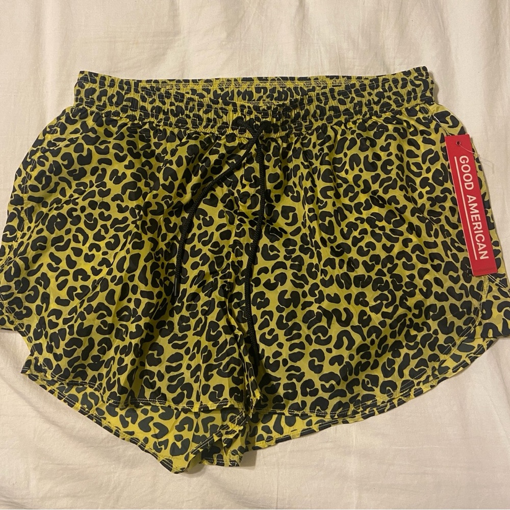 Good American Yellow Leopard Print Athletic Shorts